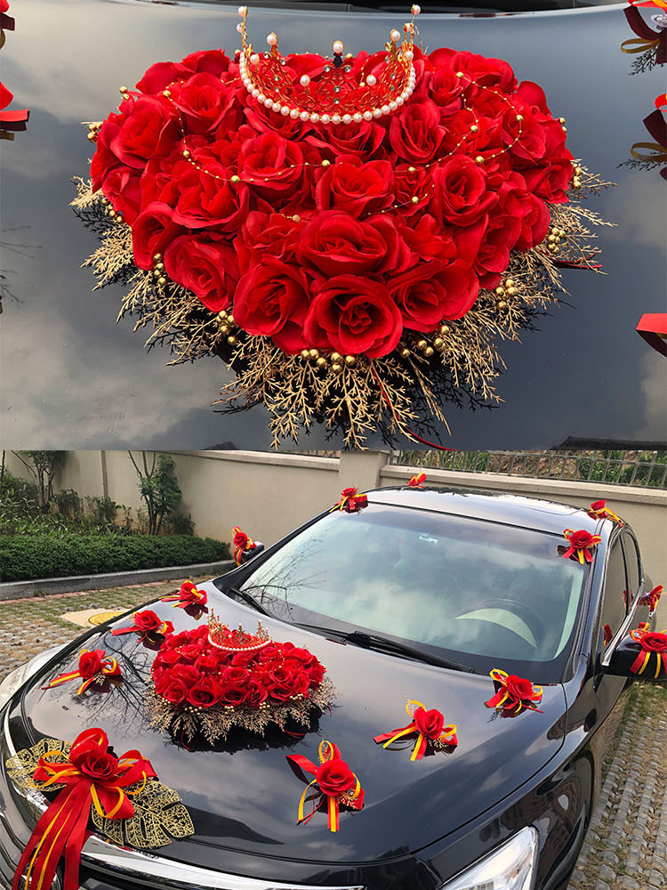 2022款婚车主车装饰主婚车装饰车头花车装饰结婚车头布置套装礼新款