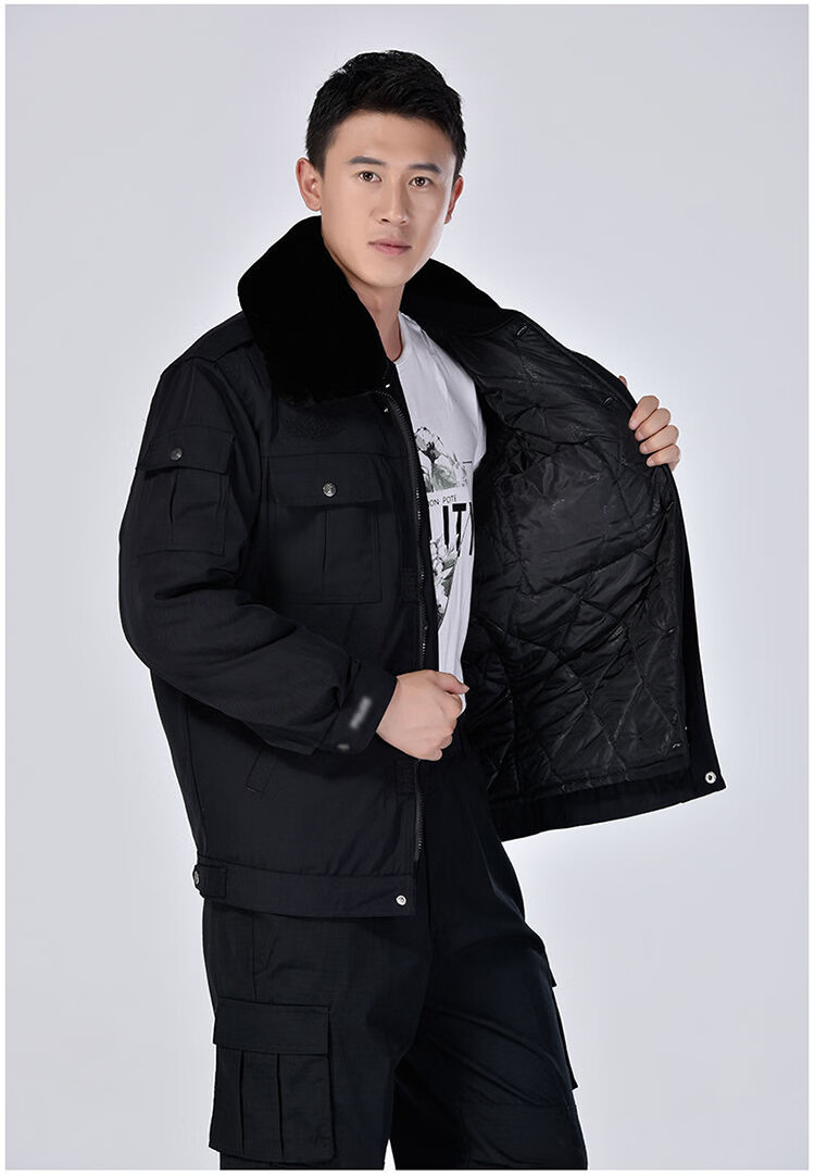 秋冬新品军大衣男棉大衣冬季执勤服黑色保安棉服男冬季加厚多功能夹克