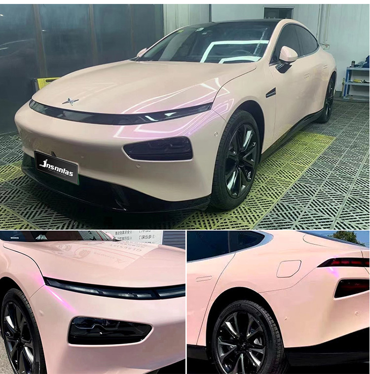 小鹏汽车g3 p7改色膜镭射樱花粉梦幻火山灰车身贴膜冰莓粉全车膜 镭射