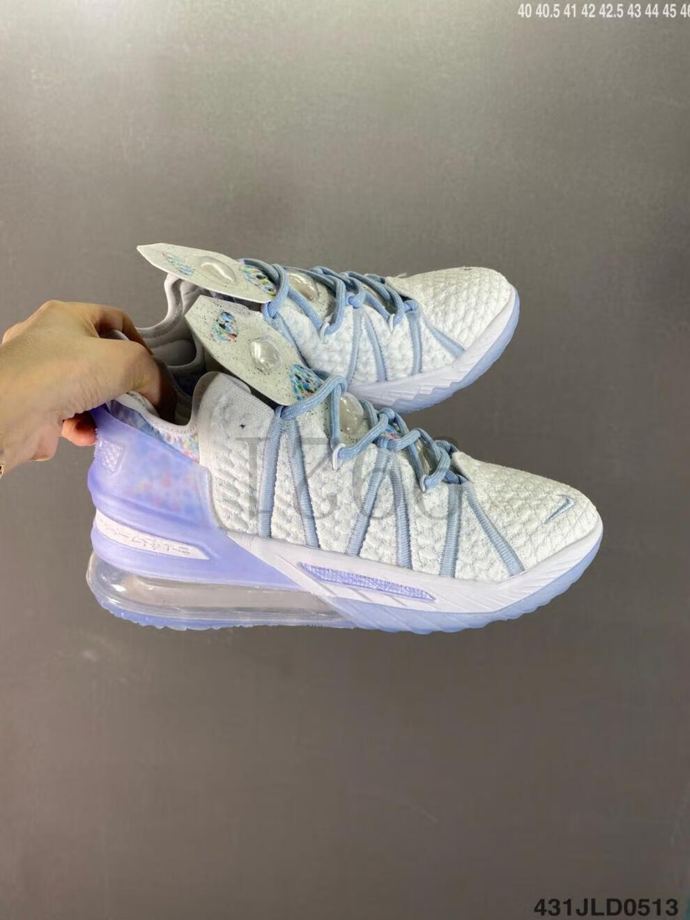 定制球鞋现货速发lebron 18 詹姆斯18代篮球鞋冰蓝 黑粉紫zoom气垫