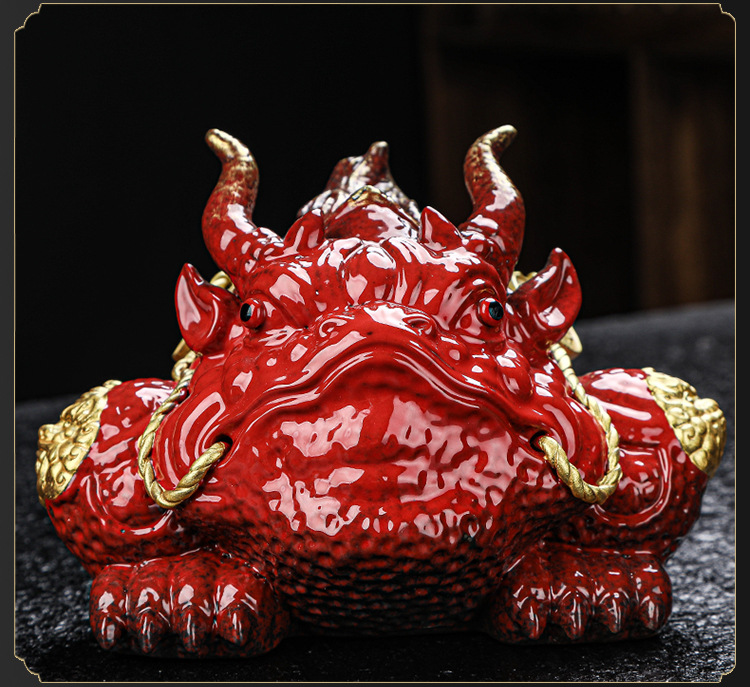 小号茶宠红蟾蜍办公居家店铺开业礼品 玖纹豹 纳财金蟾(红色)【图片