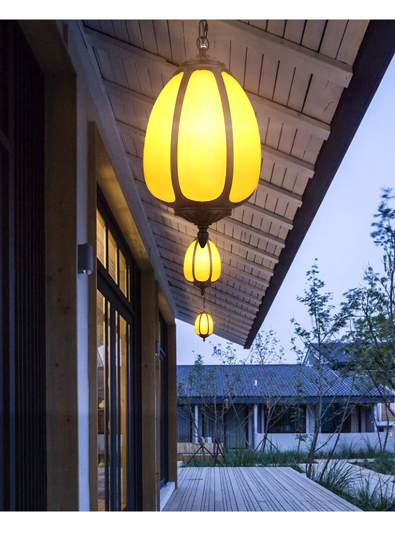 庭院过道走廊室外单头圆形新中式凉亭吊灯南瓜吊灯小号接电款led光源