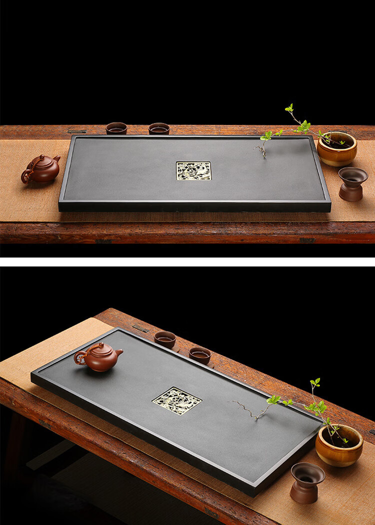 天然乌金石茶盘简约茶盆家用茶具托盘整块石头茶台大号黑金石茶海