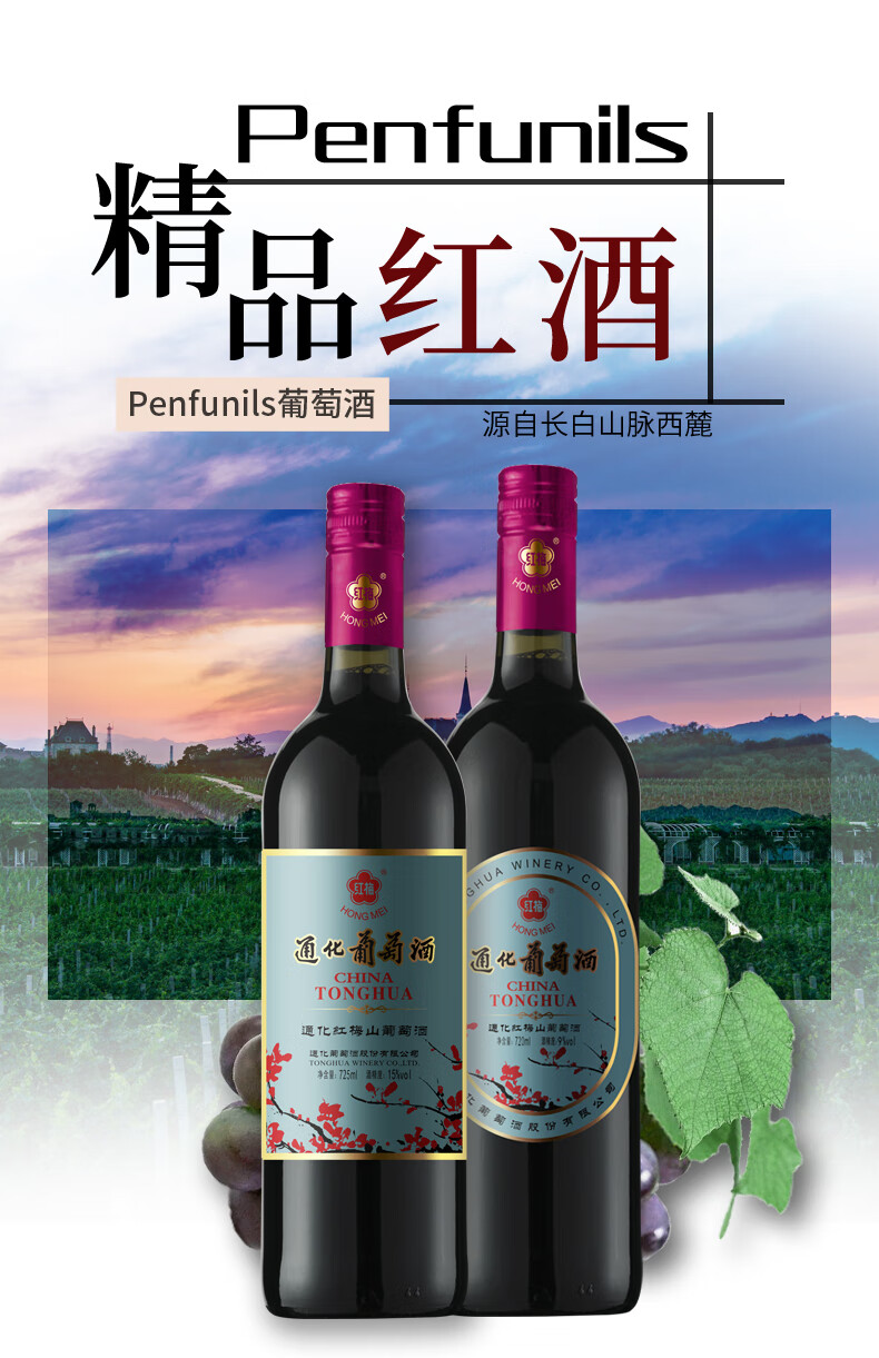 通化tonhwa红酒红梅山葡萄酒甜红红梅山葡萄酒15度6支
