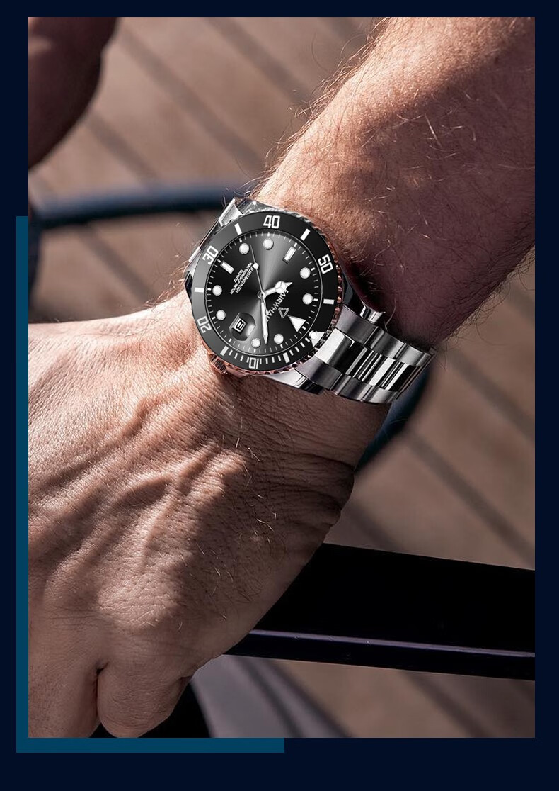 马克华菲男士手表 机械表 防水夜光潜水运动男表绿水怪水鬼全自动 bp6