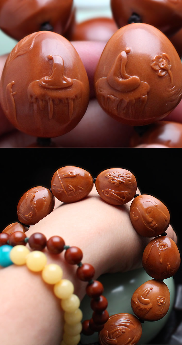 浮雕无相佛橄榄核雕手串苏工名家纯手工雕刻大籽铁核橄榄胡【图片