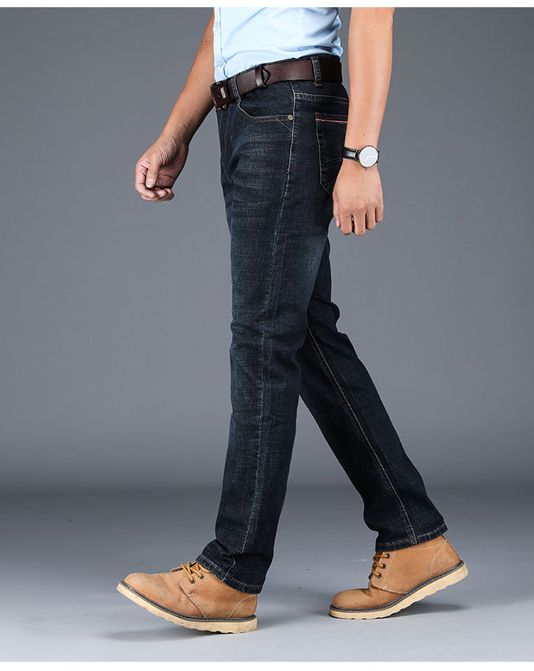 厚款弹力修身直筒牛仔长裤男士时尚休闲裤男青年男裤子 865黑色老爷车