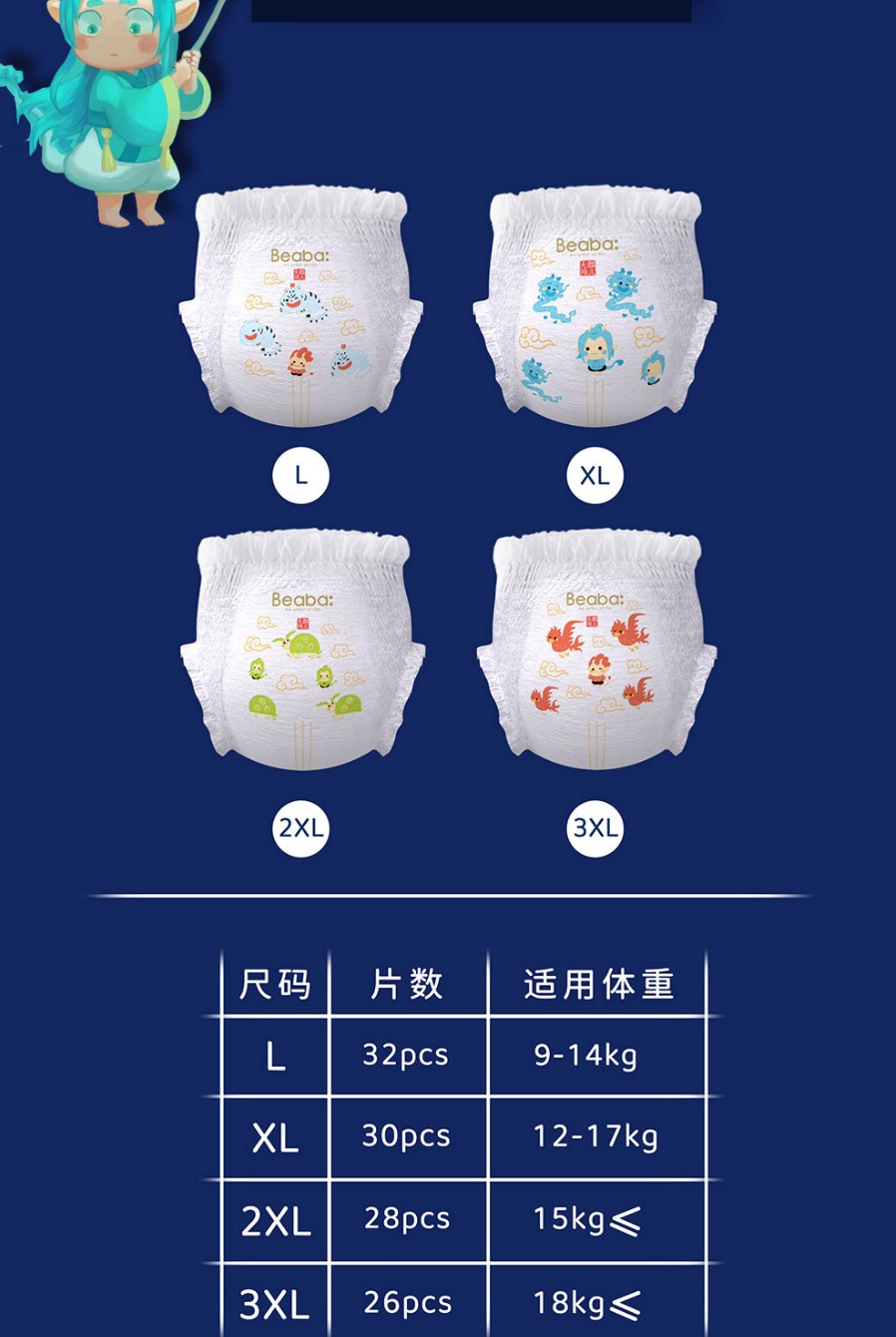 碧芭纸尿裤正反面图片