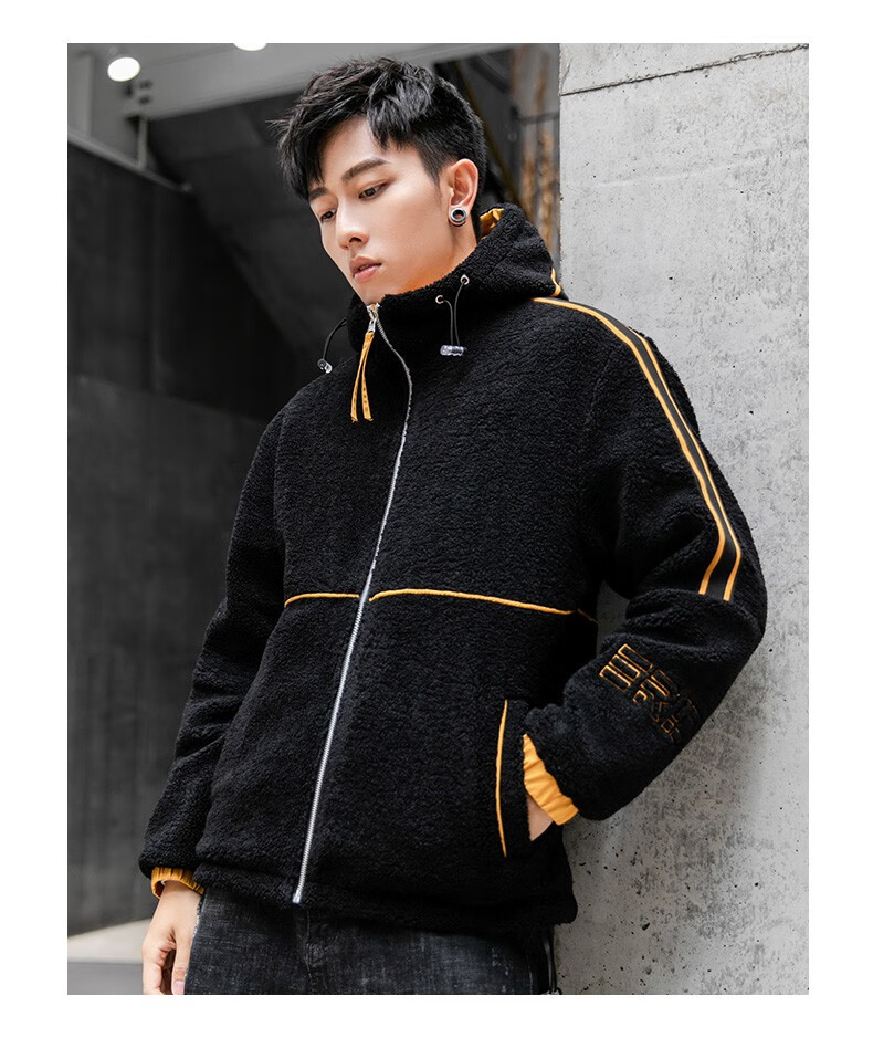 稻草人羊羔绒外套男2020春季新品潮流休闲上衣服男士绒毛保暖双面穿连