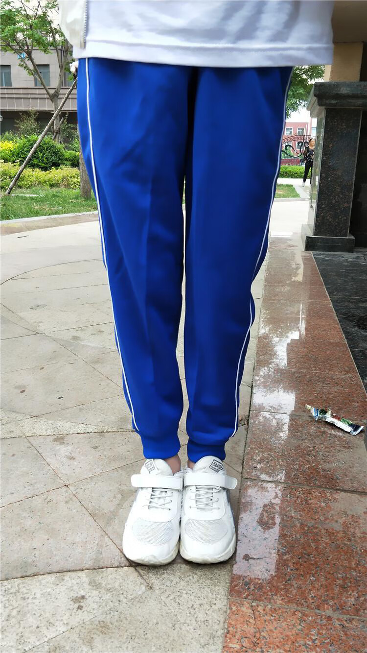 小学生男女学生松紧口校服裤子运动长裤中高中校裤女裤束脚裤春秋蓝色