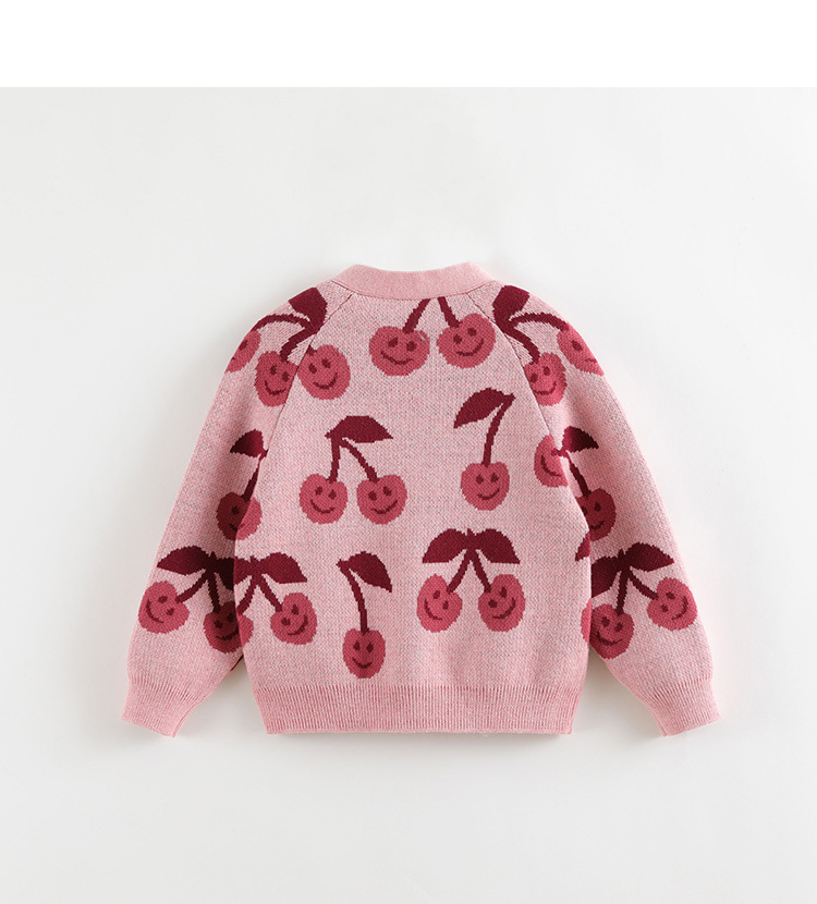 marcjanie马克珍妮童装儿童春秋装女童樱桃提花针织开衫外套213666