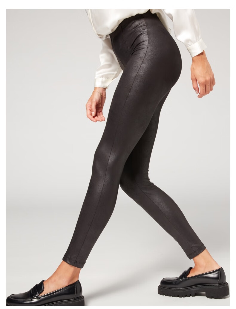 calzedonia打底裤 2022秋季新款女士时尚紧身皮质小脚裤打底裤 墨绿