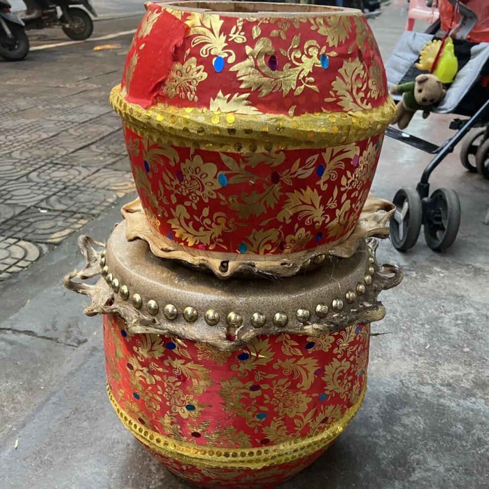 儿童舞狮鼓狮鼓醒狮鼓牛皮鼓头层牛皮狮鼓黑牛皮鼓小狮鼓12寸