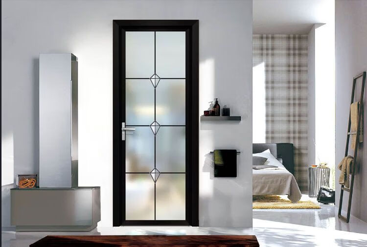 极窄卫生间门厕所门钛镁铝合金简约家用洗手间钢化玻璃厨房门 香槟金