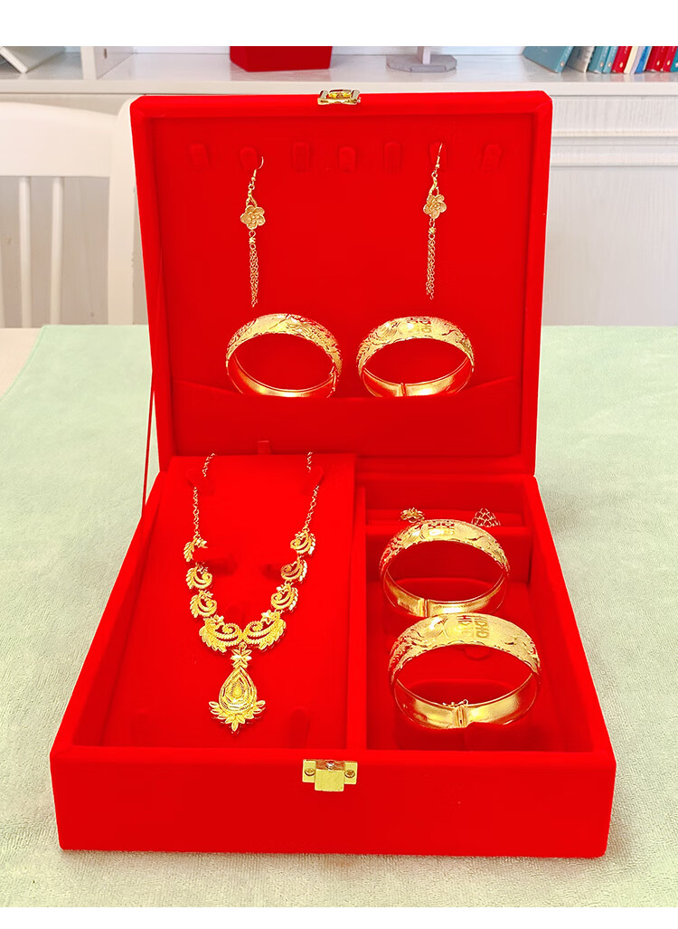 z沙金结婚五金花朵项链女新娘首饰仿z婚嫁三金套装嫁娶镀金 彩旺 15mm