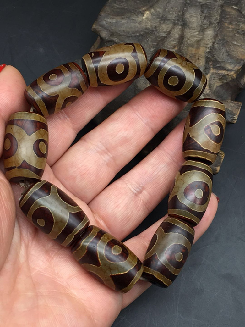 鼎盛福三眼天珠天眼手串 一线药师天珠手链天然玉髓玉石玛瑙男西藏