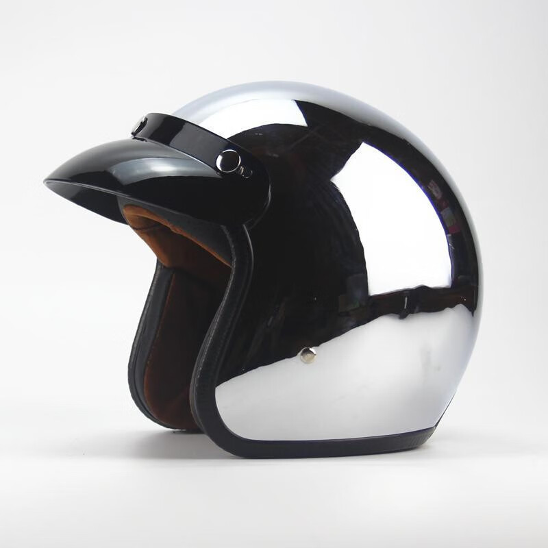四季男女复古电瓶电动车头盔镜面反光电镀银半盔个性酷机车安全帽