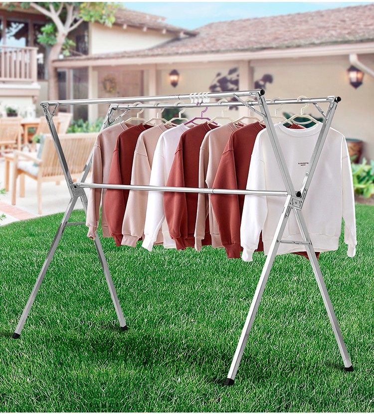 折叠晾衣架阳台伸缩落地晒被架室内外双杆挂衣架生活日用家居日用洗晒