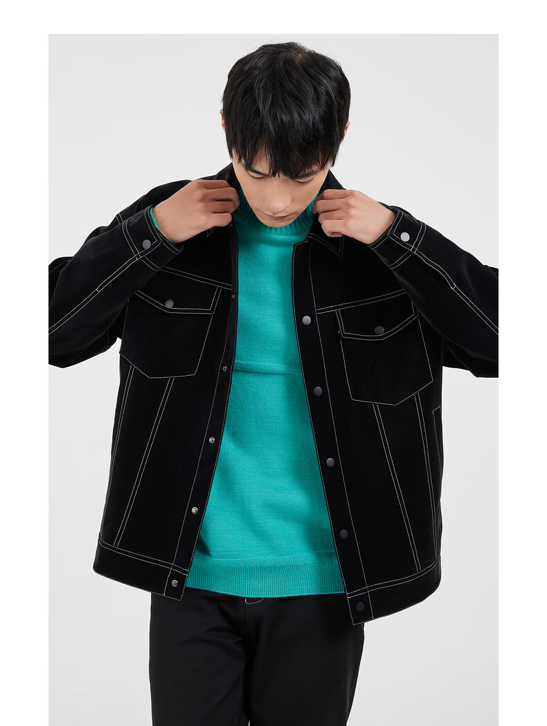 卡宾工装皮衣夹克男春季新款明线风雾面pu外套落肩8019煤黑色0148170m