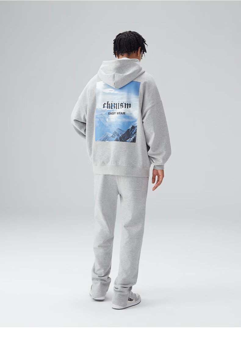 chinism ch后背雪山印花连帽卫衣男潮牌美式高街休闲重磅字母帽衫cd