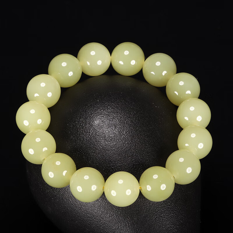 微韵 墨韵 新疆和田玉若羌黄口料手链新疆收藏级黄玉男女款14mm圆珠