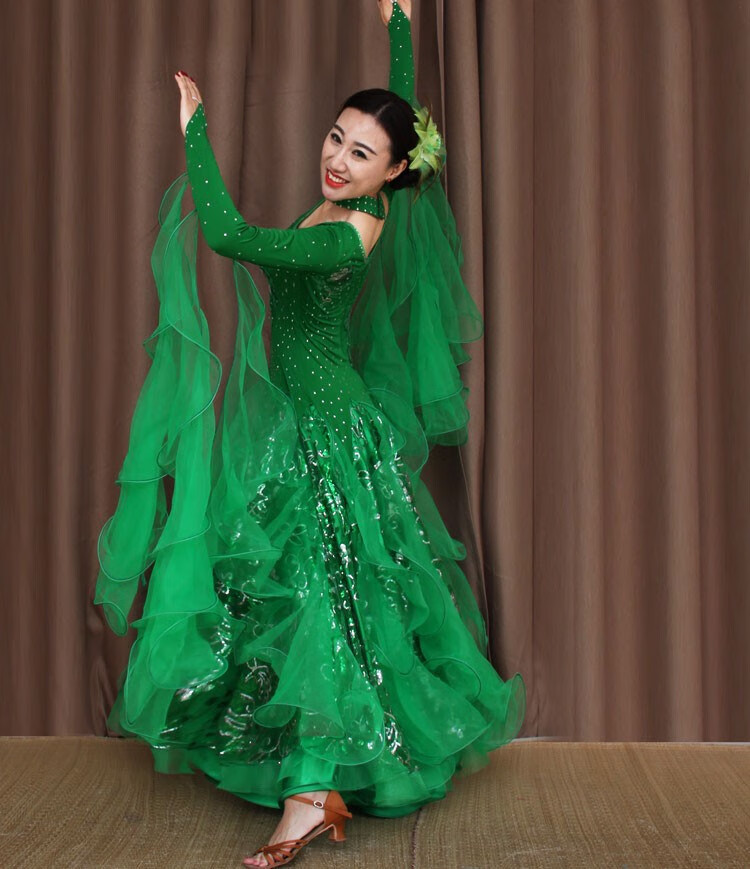 摩登舞裙新款比赛裙 国标舞裙连衣裙大摆裙华尔兹舞裙交谊舞裙 蓝色