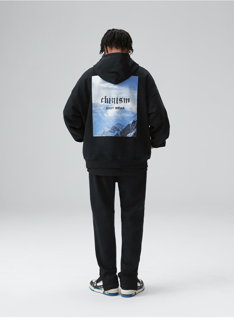 chinism ch后背雪山印花连帽卫衣男潮牌美式高街休闲重磅字母帽衫cd