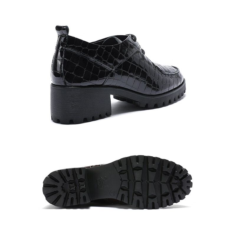 24hrs/西班牙24小时进口女士系带松糕鞋 轻盈缓震厚底时尚珠光小牛皮