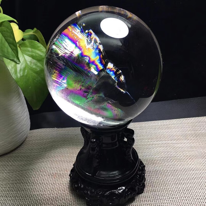 震昊天然白水晶球 晶体干净 冰透饱满 内含七彩光 造型饱满 球形圆润