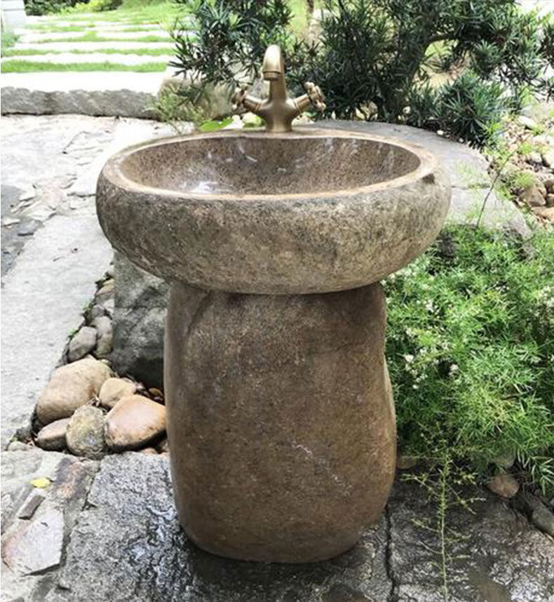 天然鹅卵石洗手盆原石立柱盆庭院洗脸盆阳台洗手池一体户外洗手台 盆