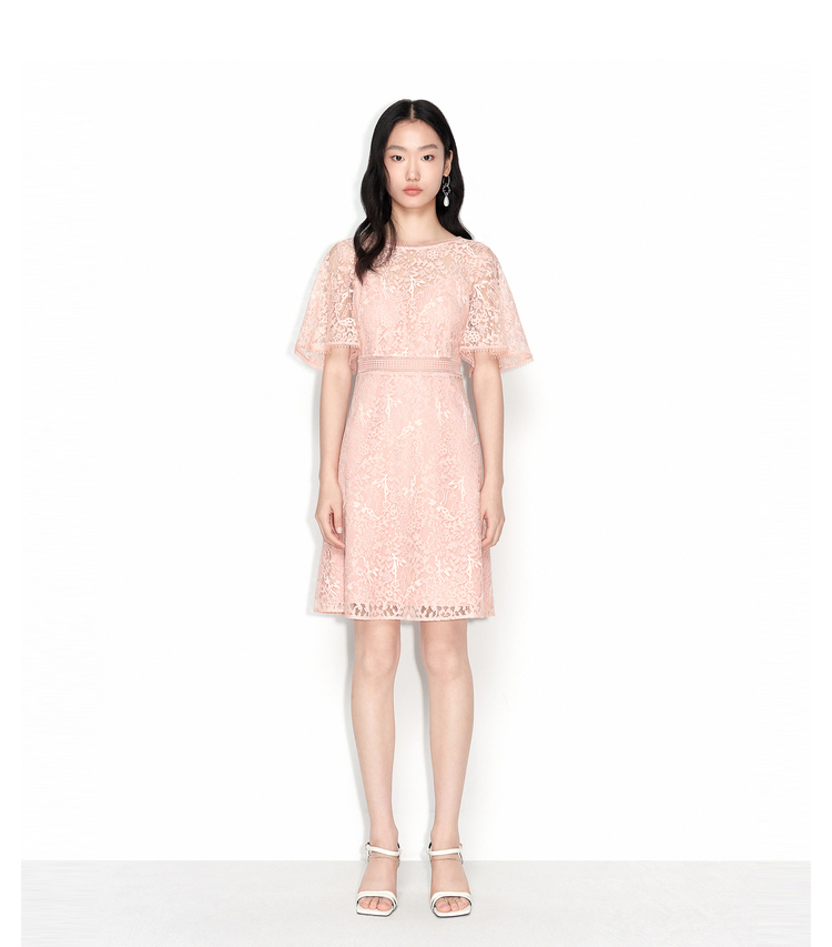 曼娅奴蕾丝连衣裙女2022夏季新款气质优雅收腰仙女裙mm22da598桃粉沙