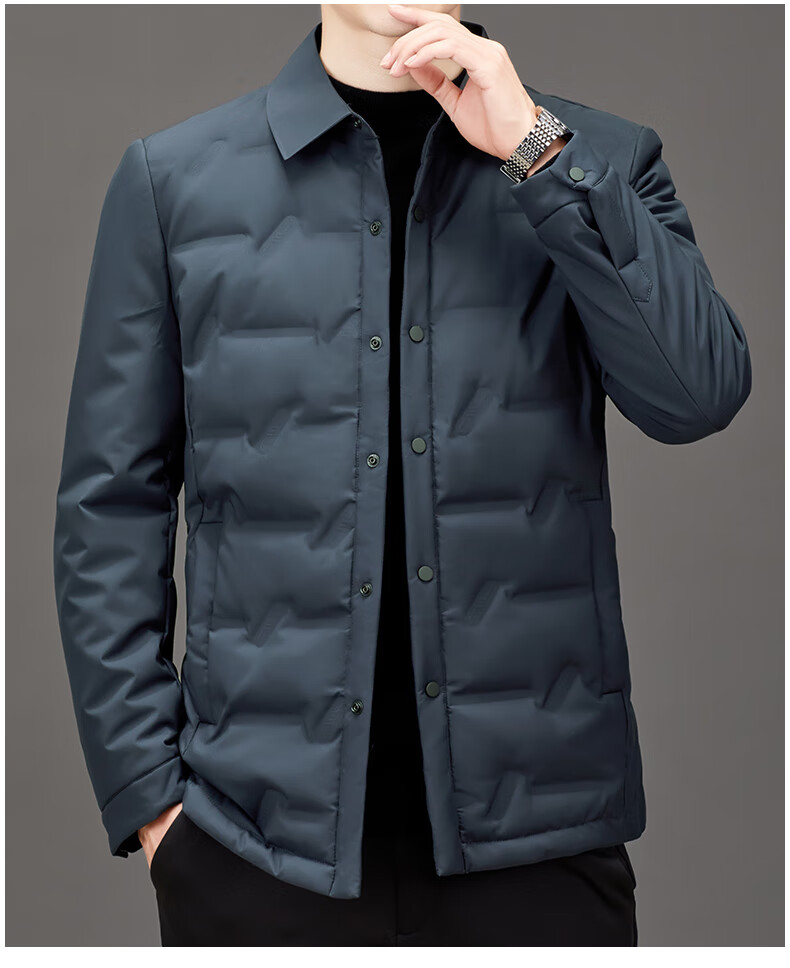 波士顿冬季轻薄羽绒服男装中青年时尚简约翻领衬衫羽绒服休闲外套短
