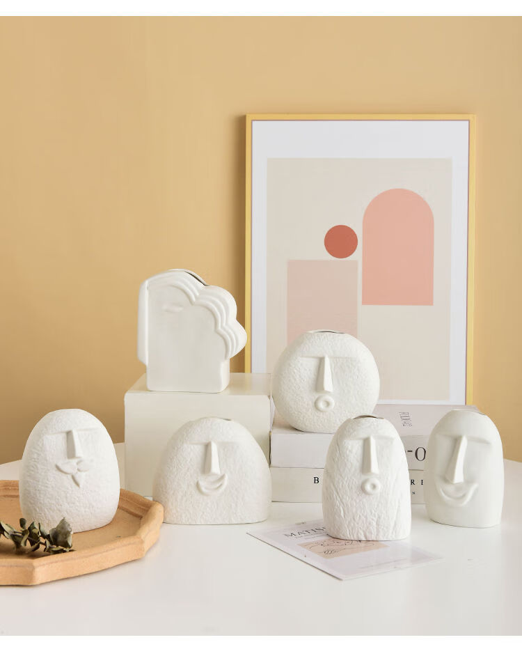 精品花瓶北欧创意个性陶瓷人脸艺术花瓶摆件家居抽象装饰花艺客厅酒柜