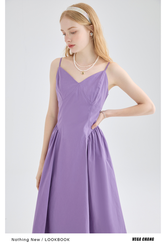 secret june紫色连衣裙女2022夏新款法式小众时尚收腰显瘦吊带裙 紫藤