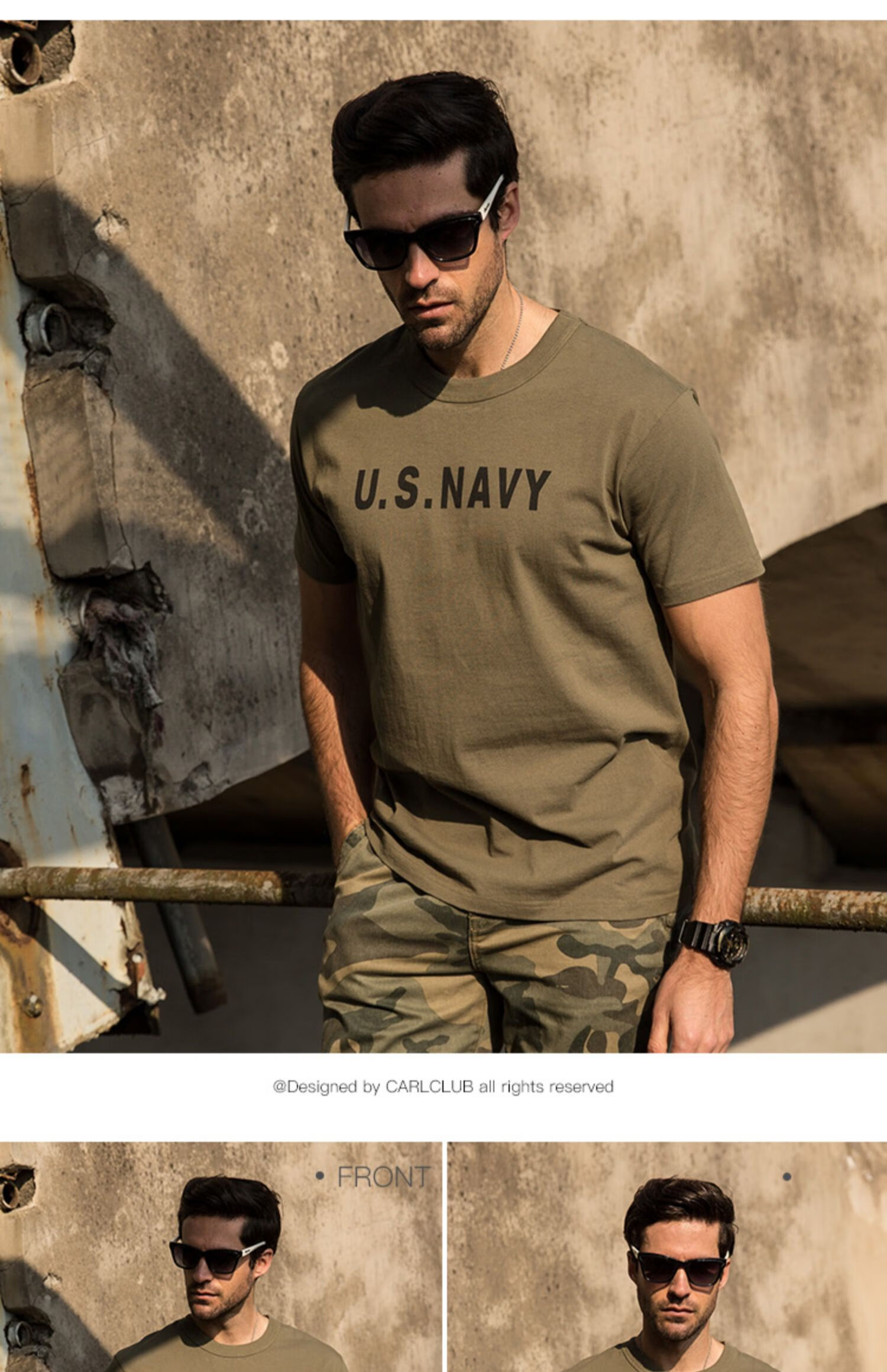 ak army男装短袖t恤男夏季美式复古夏季 体恤重磅咔叽us navy海军美军