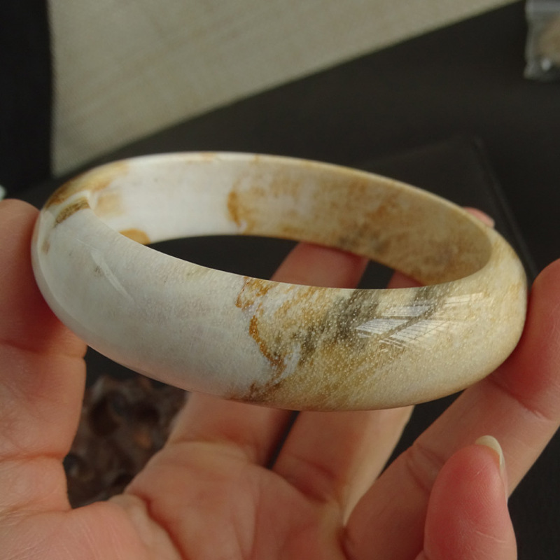 香港言和专柜树化石手镯 硅化木化玉白树化玉手镯 木化石实物送证书