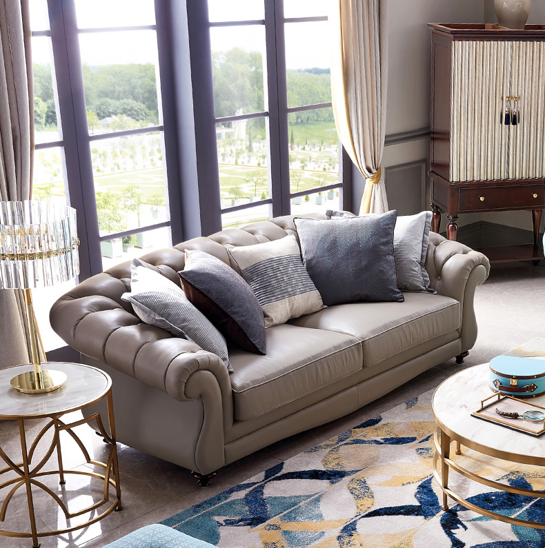 头层牛皮美式沙发组合整装欧式现代简约大户型别墅客厅家具 休闲椅