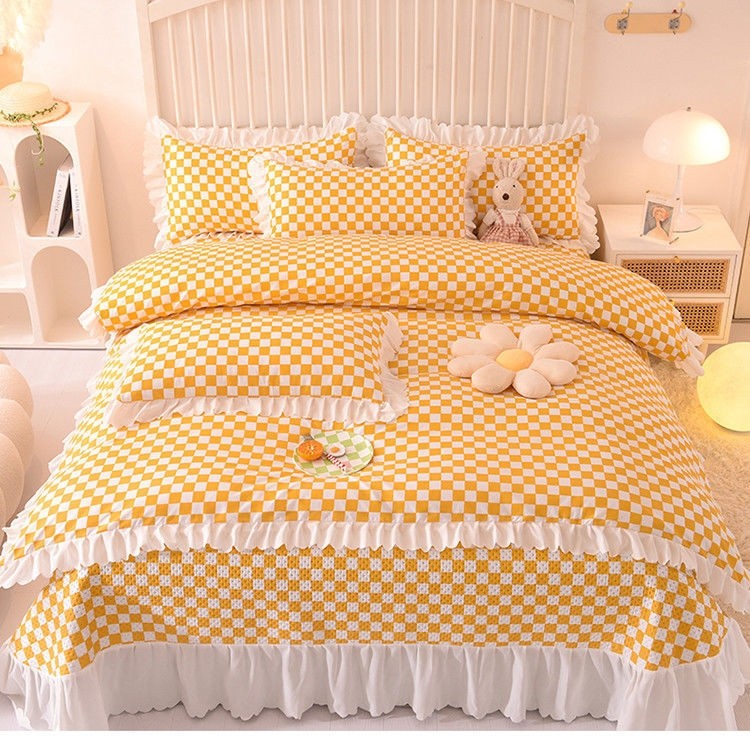 风汐 床盖款四件套公主风榻榻米花边夹棉床单防滑四季通用床上用品