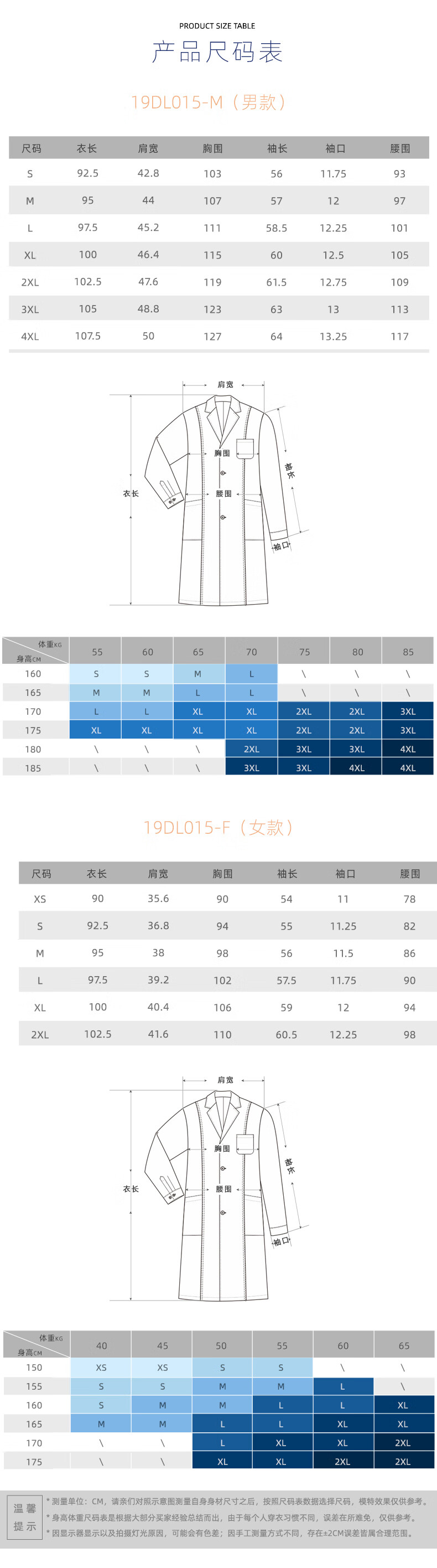 白大褂尺码表图片