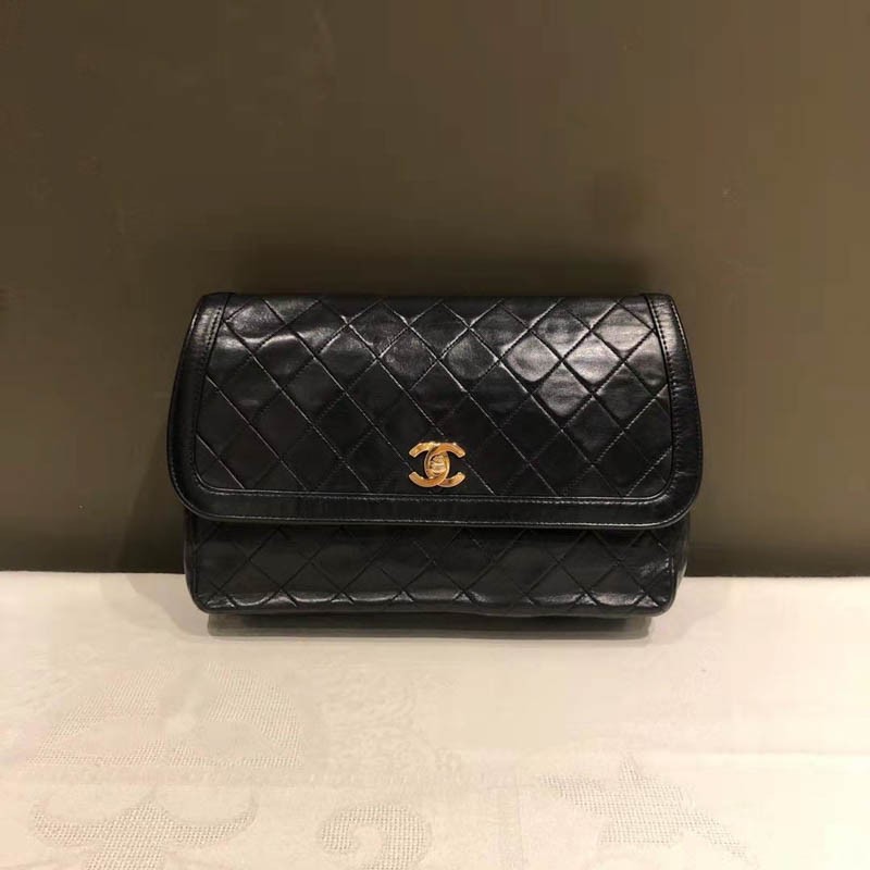 二手99新chanel香奈儿女包chanel小香风黑金菱格女士时尚链条单肩包97