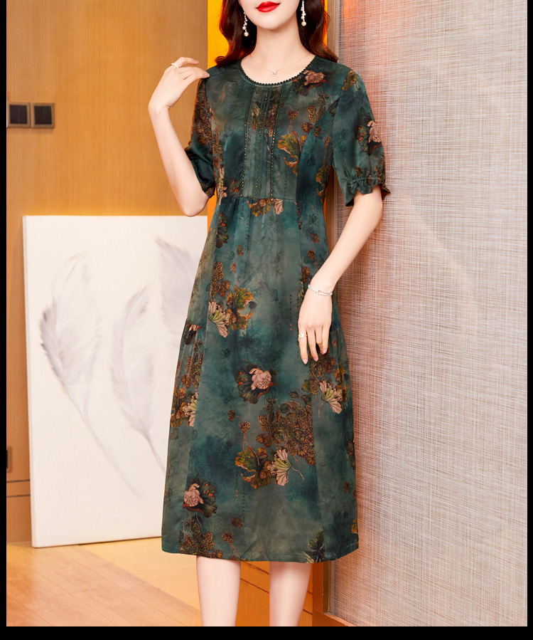 品牌轻奢高档女装花罗香云纱连衣裙夏季新款复古显瘦中长款真丝桑蚕丝