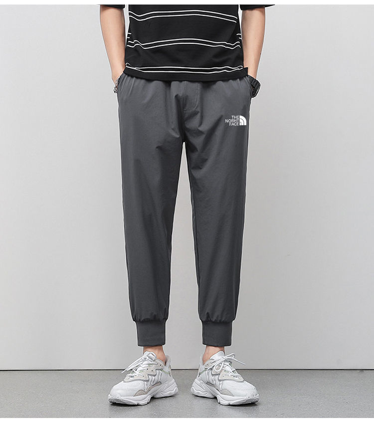 官方tf休闲运动裤男九分裤冰丝薄款速干健身宽松束脚长裤子秋季 浅灰