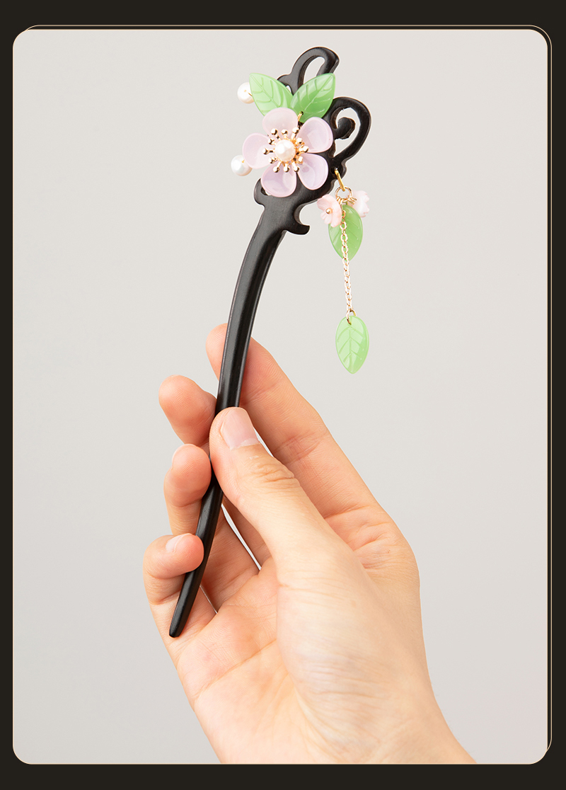 故宫文创 檀木珠翠发簪 纯手工古风簪子 珍珠琉璃 珠镶嵌首饰 国风