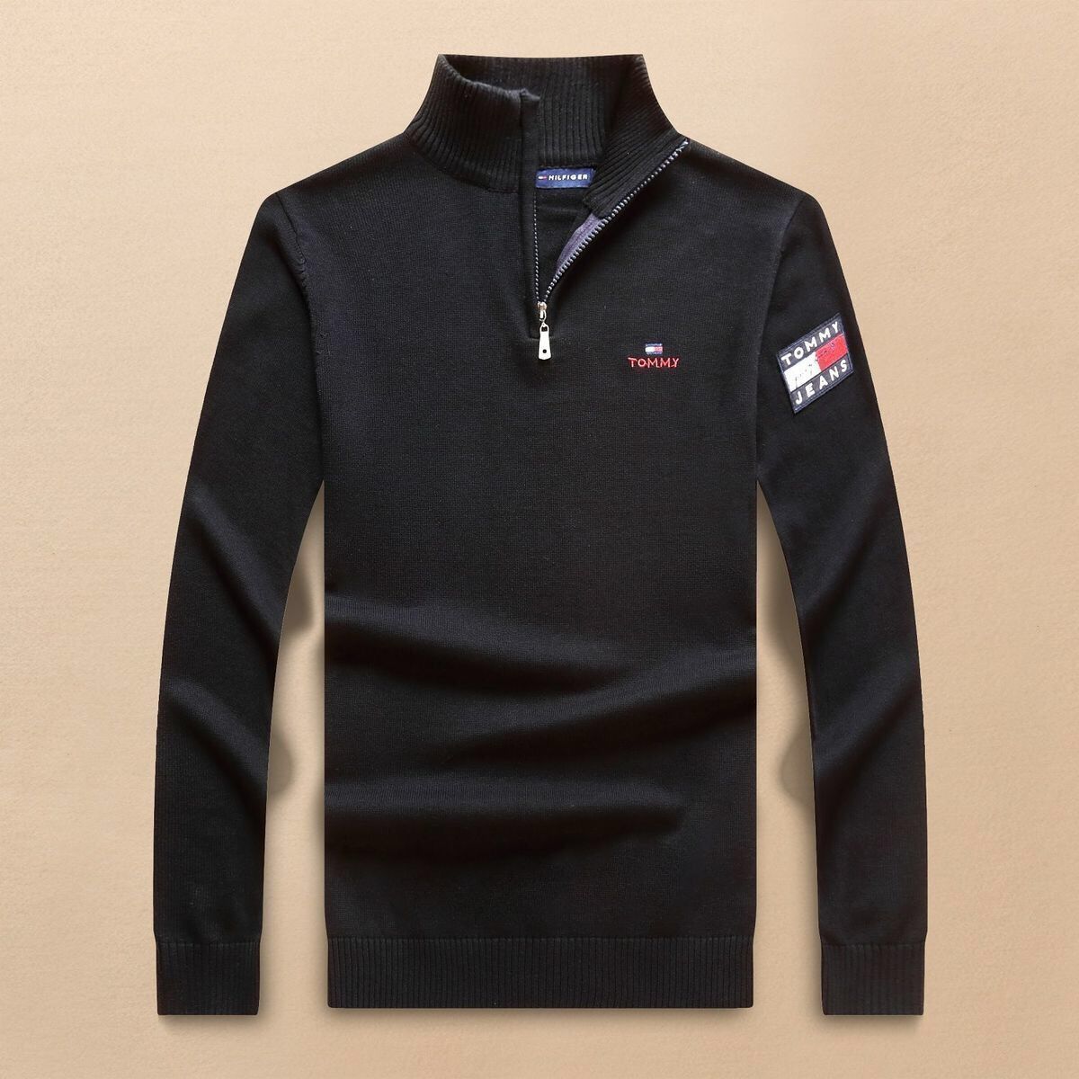 美国高端品牌汤米秋冬新款男装加厚半拉立领毛衣外套男士休闲纯棉针织