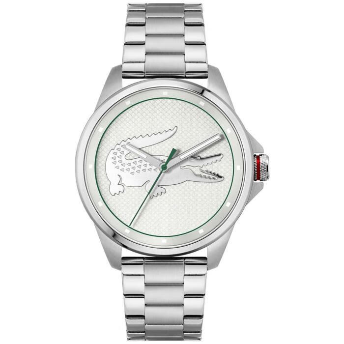 lacoste法国鳄鱼男士三针石英手表白色43mm限量版鳄鱼不锈钢表带防水