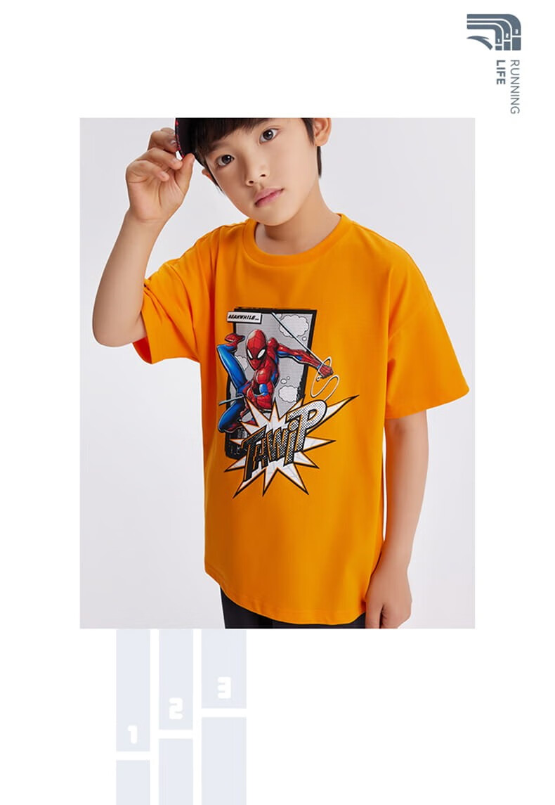 安踏儿童装男童短袖2022年夏季新款休闲时尚潮流卡通儿童t恤6-16岁大