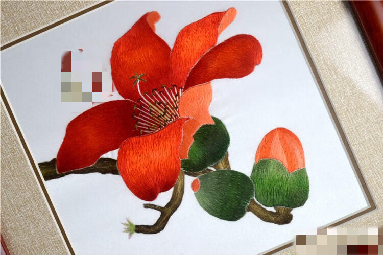 京语祥 纯手工刺绣广绣画粤绣工艺品红棉五羊荔枝醒狮岭南特色工艺品