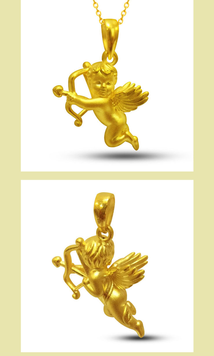 先恩尼 黄金丘比特吊坠 女款足金项链 小天使黄金吊坠 足金吊坠 黄金