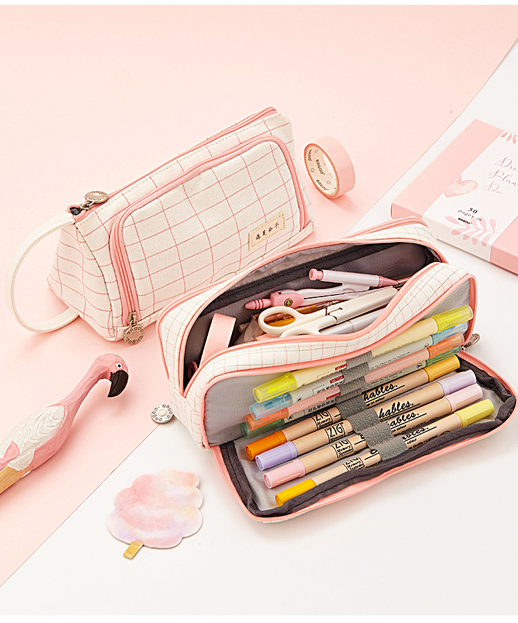 安蔻(angoo)笔袋大容量铅笔袋女韩版简约文具盒高中生多功能文具袋
