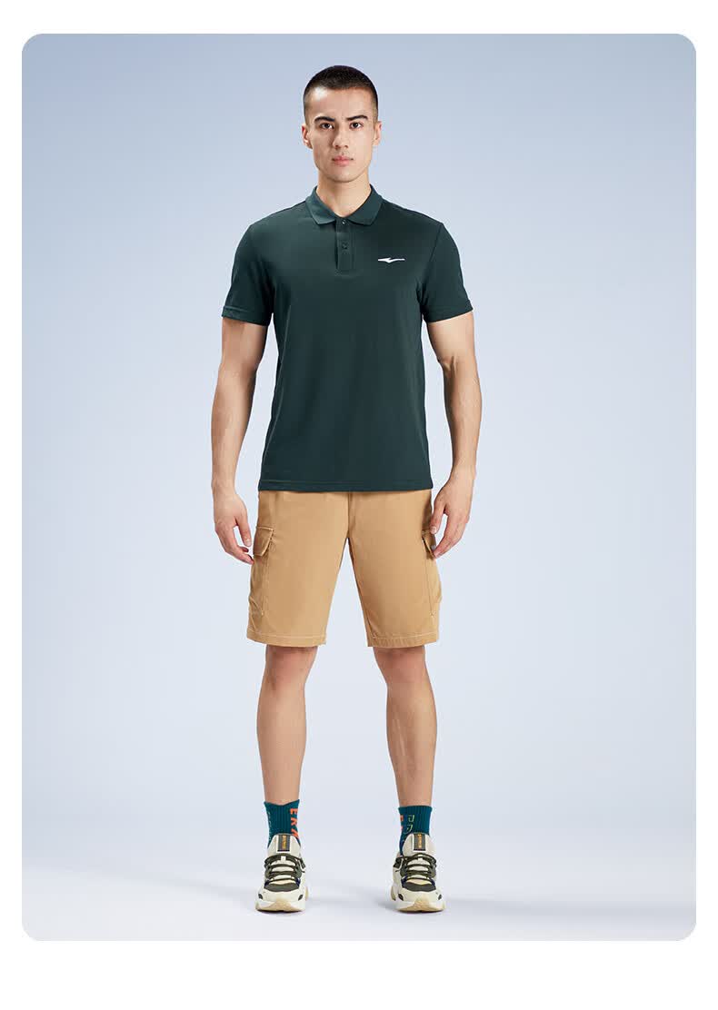 鸿星尔克polo衫男短袖春夏款t恤运动跑步上衣翻领休闲t恤h海藻绿m